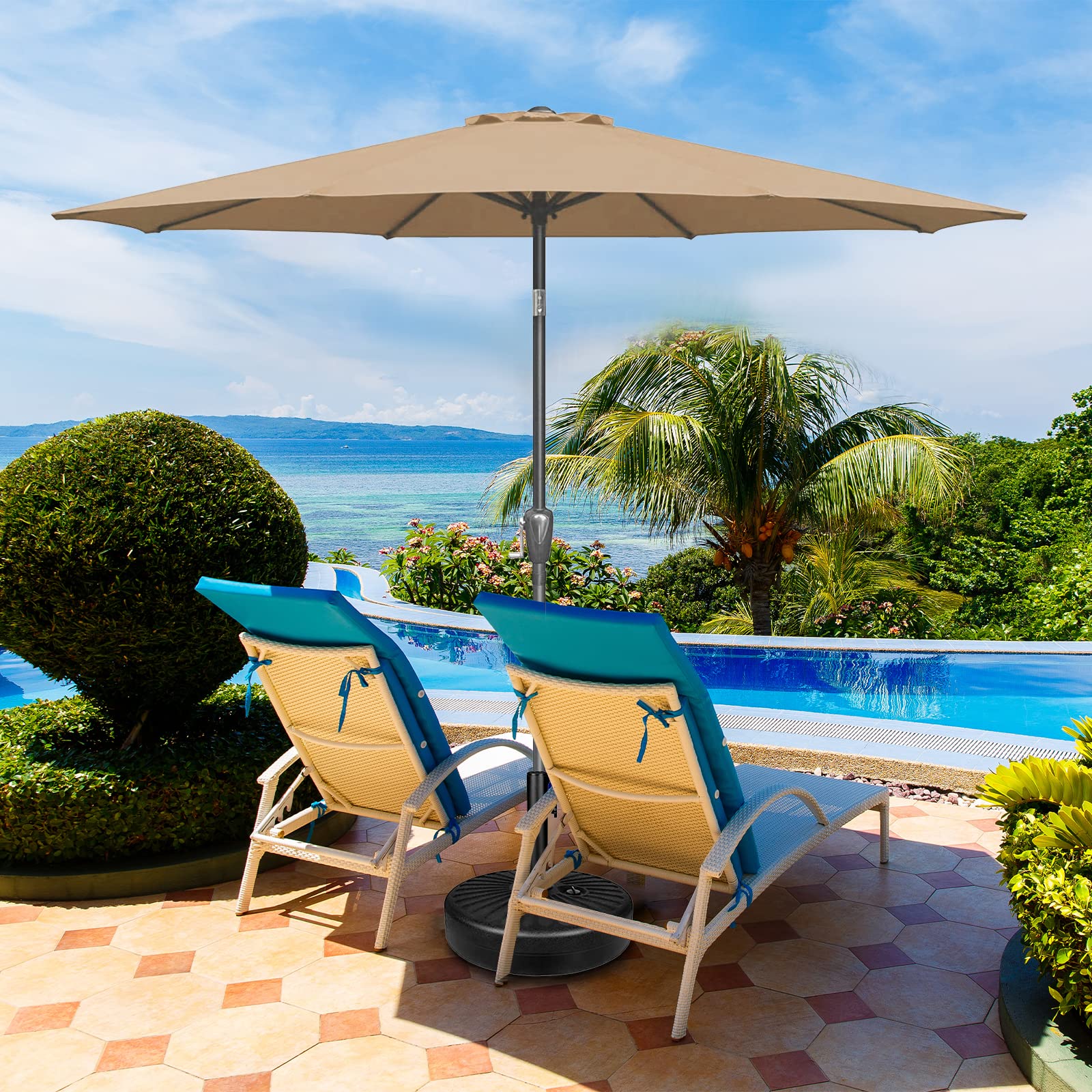 Foto 4 | Sombrilla De Patio Simple Deluxe De 2,7 M Para Exteriores Con Inclinación Y Manivela, Color Canela - Venta Internacion