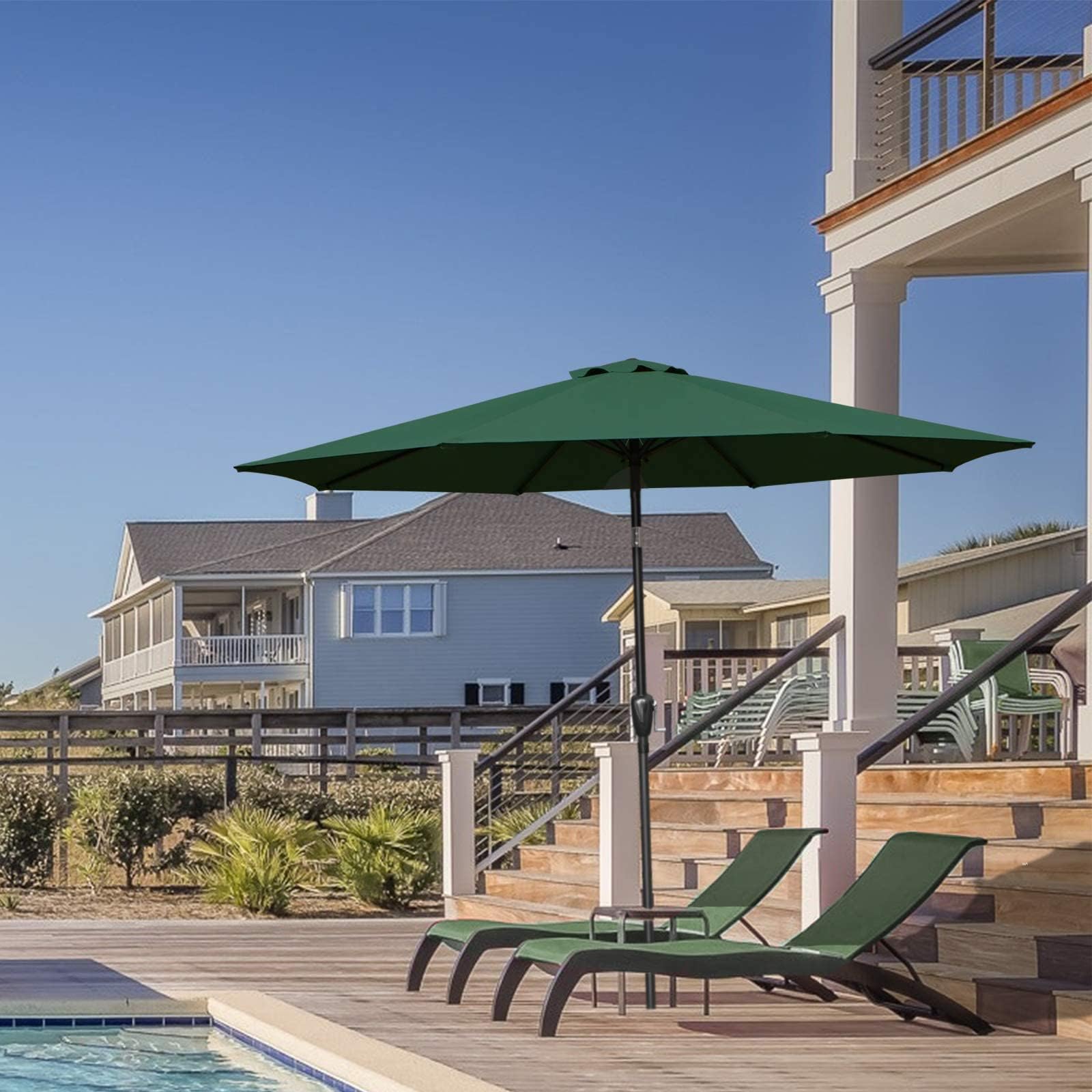 Foto 6 | Sombrilla De Patio Simple Deluxe De 2,7 M Para Exteriores Con Inclinación Y Manivela, Color Verde - Venta Internacional