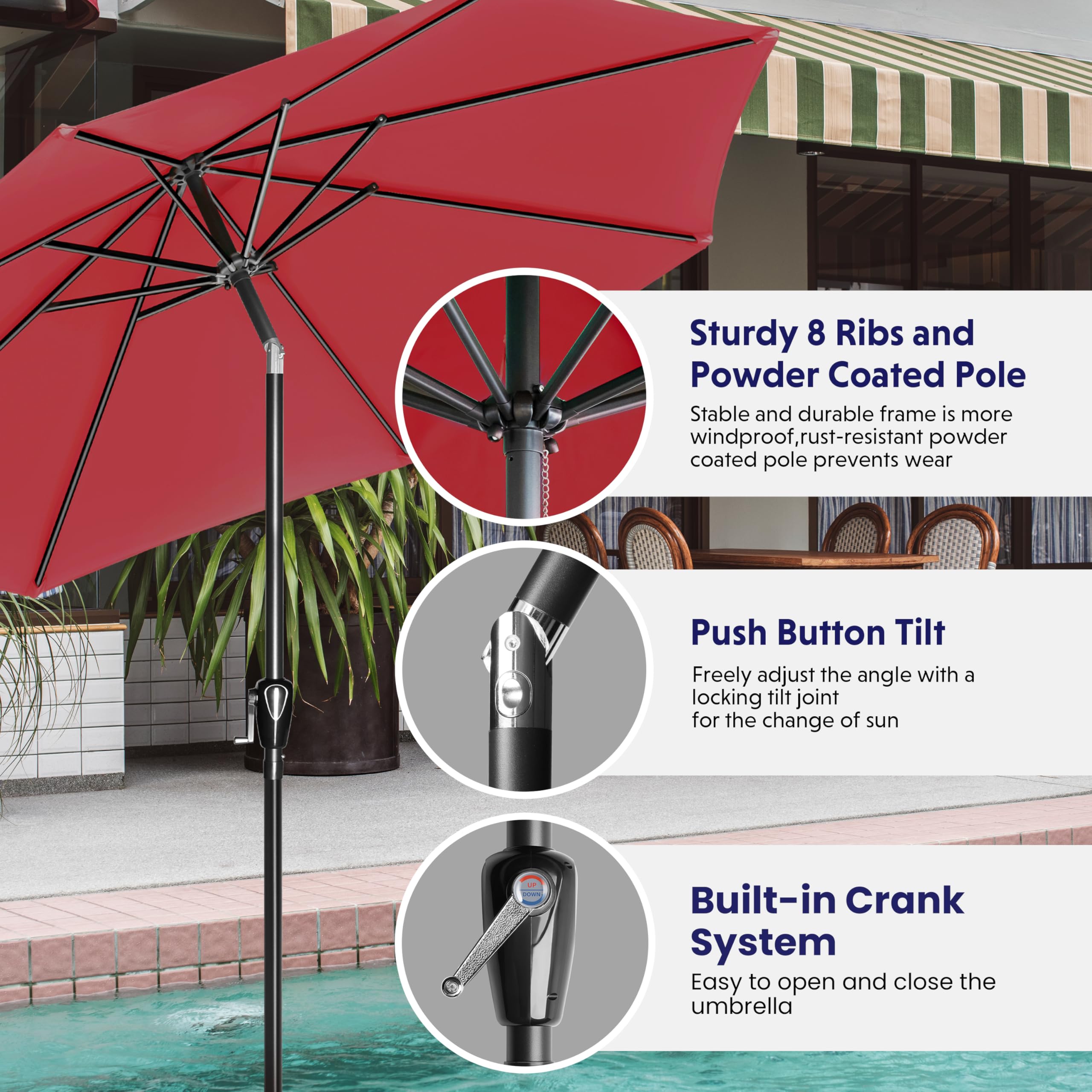 Foto 6 pulgar | Sombrilla De Patio Ipower De 9 Pies Con Inclinación, Manivela Y Tela Impermeable - Venta Internacional.