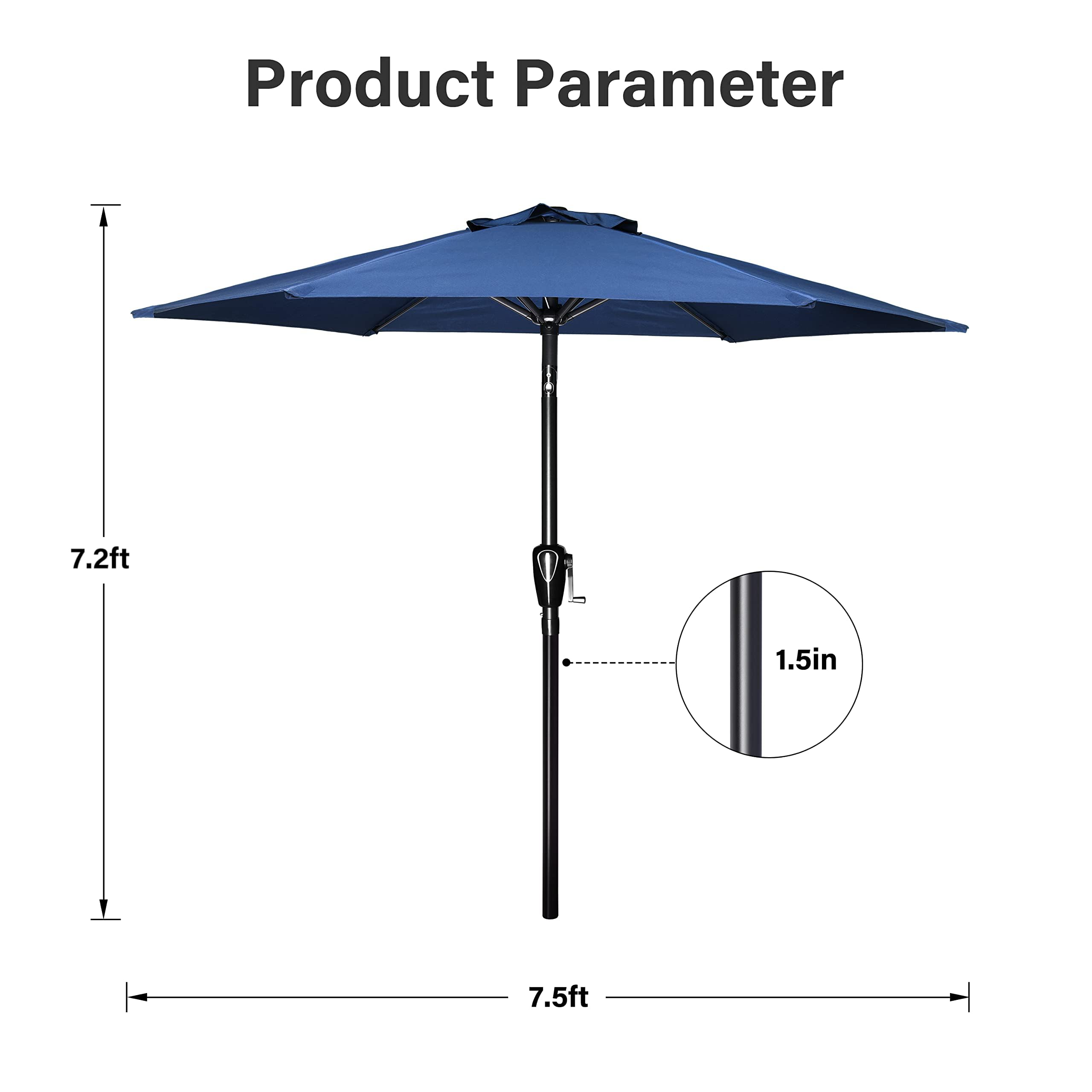 Foto 5 pulgar | Sombrilla De Patio Simple Deluxe Para Mesa Exterior De 2,3 M, Color Azul Mercado - Venta Internacional.
