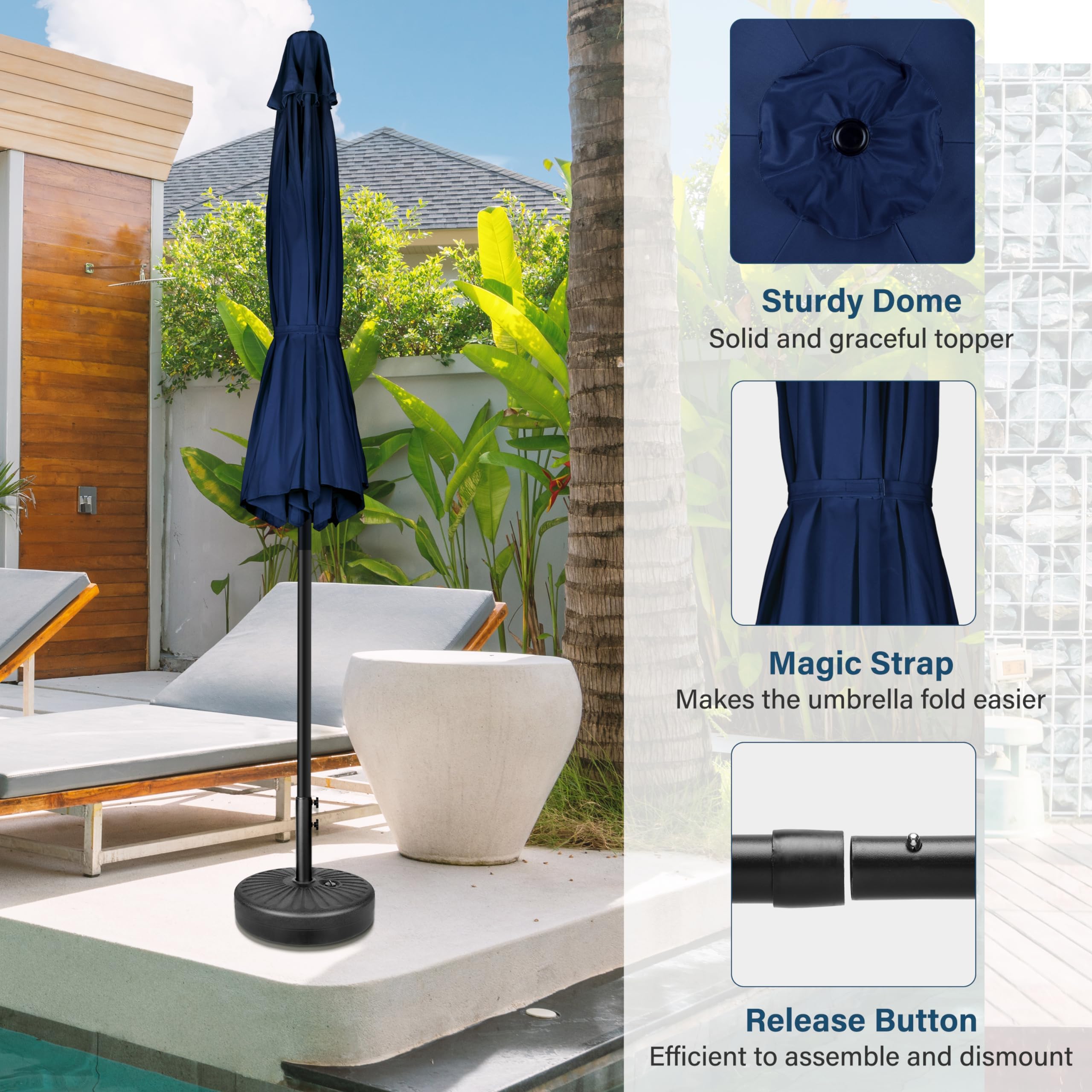 Foto 4 | Sombrilla De Patio Simple Deluxe De 2,3 M Para Exteriores Con 6 Varillas, Color Azul Oscuro - Venta Internacional.