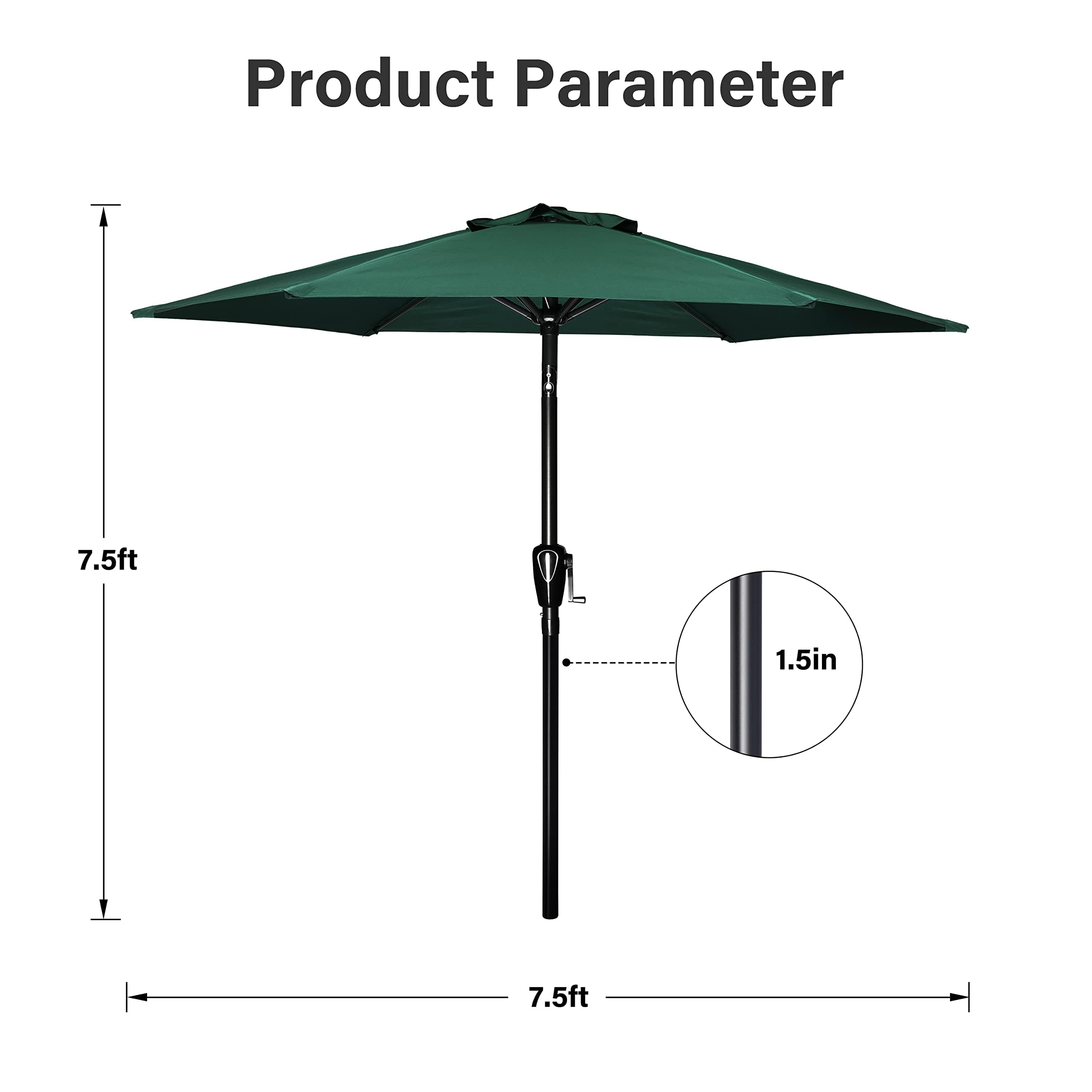 Foto 4 pulgar | Sombrilla De Patio Simple Deluxe De 2,3 M Para Exteriores Con Inclinación Y Manivela, Color Verde - Venta Internacional