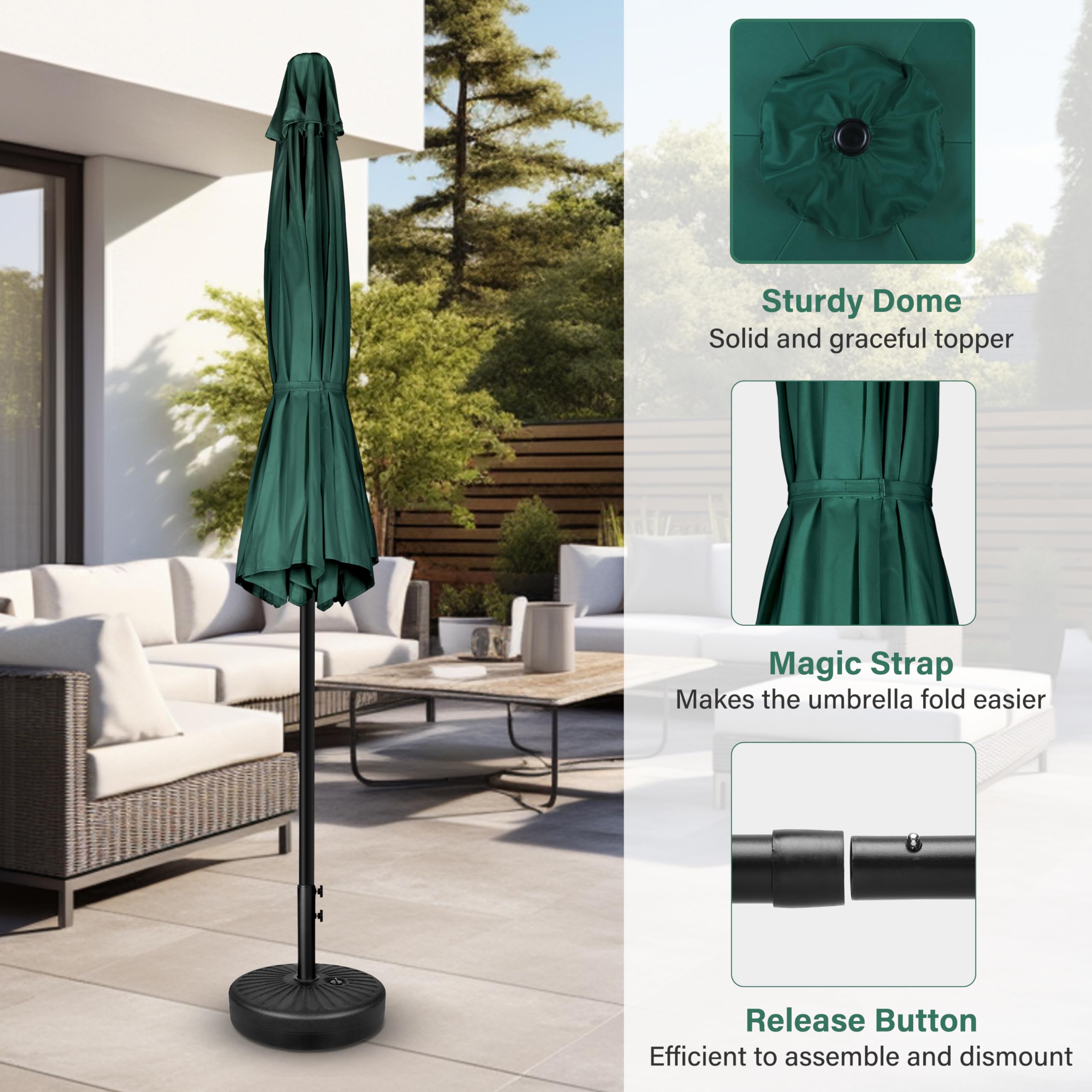 Foto 5 pulgar | Sombrilla De Patio Simple Deluxe De 2,3 M Para Exteriores Con Inclinación Y Manivela, Color Verde - Venta Internacional