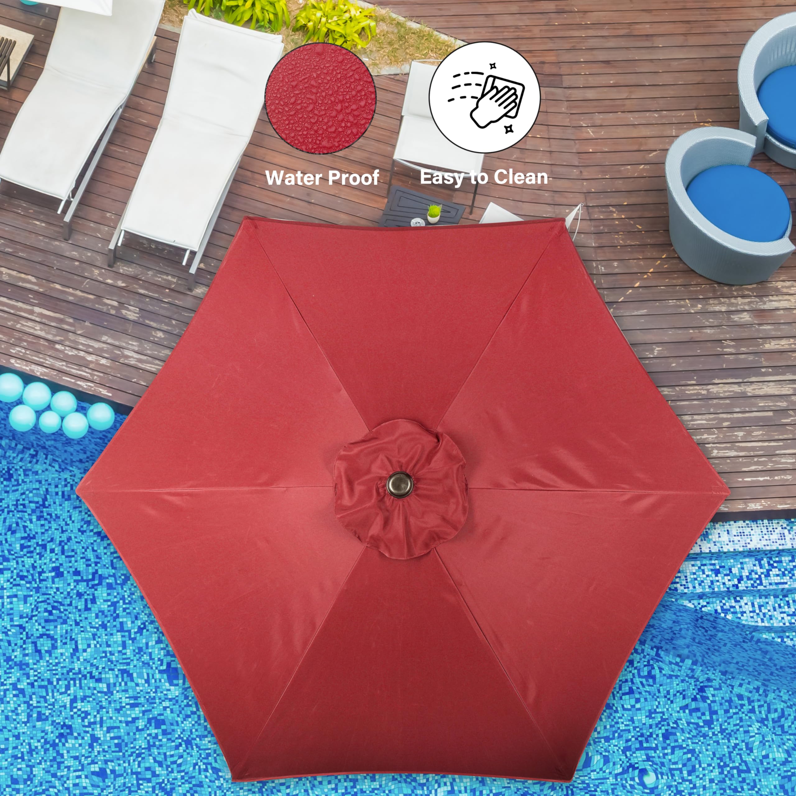 Foto 3 pulgar | Sombrilla De Patio Simple Deluxe De 2,3 M Para Exteriores Con 6 Varillas, Color Rojo - Venta Internacional.