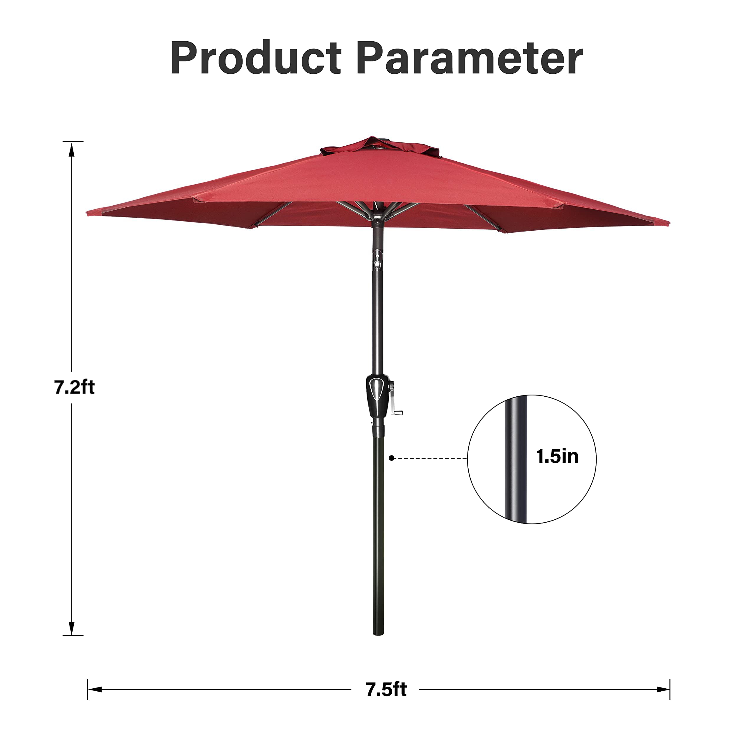 Foto 4 | Sombrilla De Patio Simple Deluxe De 2,3 M Para Exteriores Con 6 Varillas, Color Rojo - Venta Internacional.