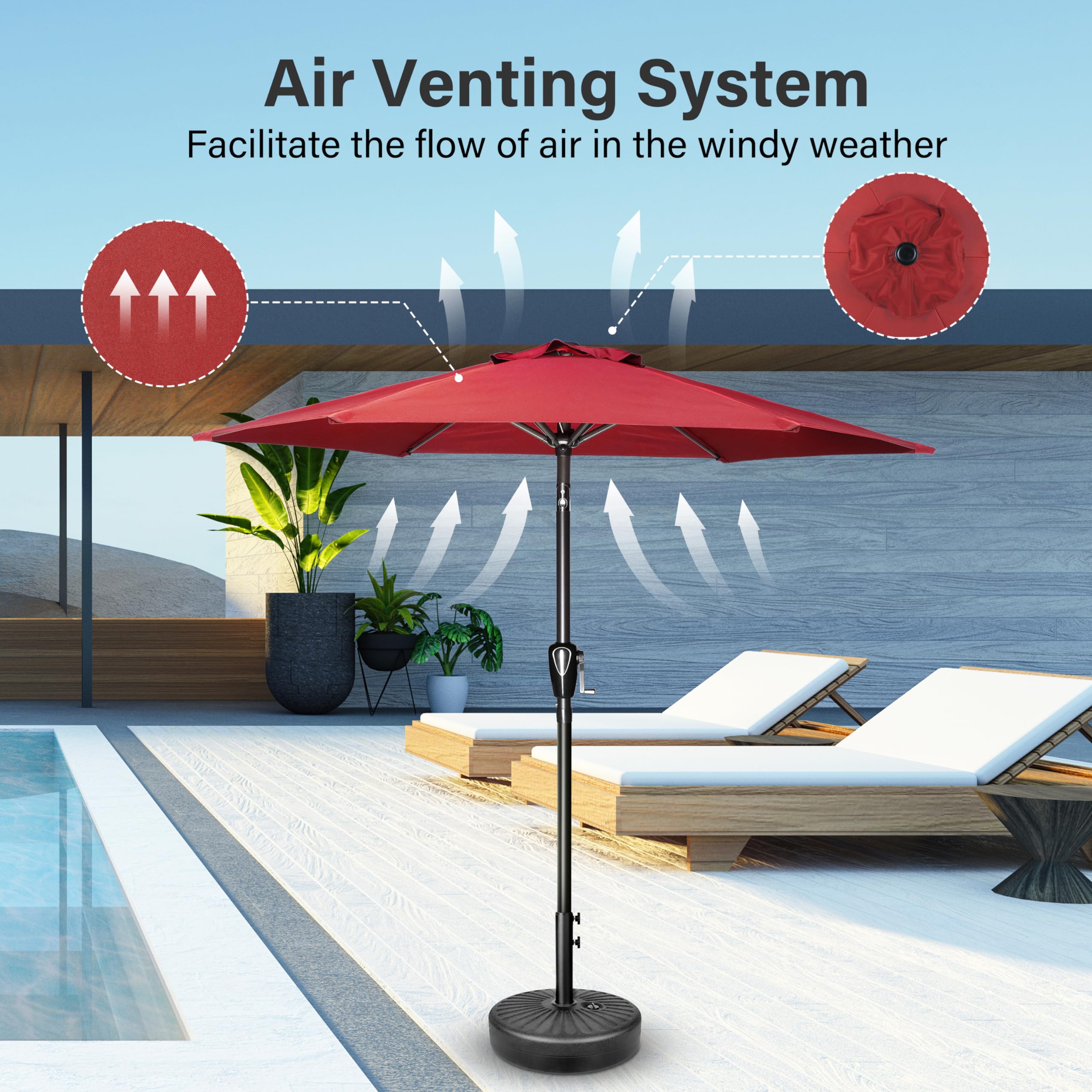 Foto 6 | Sombrilla De Patio Simple Deluxe De 2,3 M Para Exteriores Con 6 Varillas, Color Rojo - Venta Internacional.