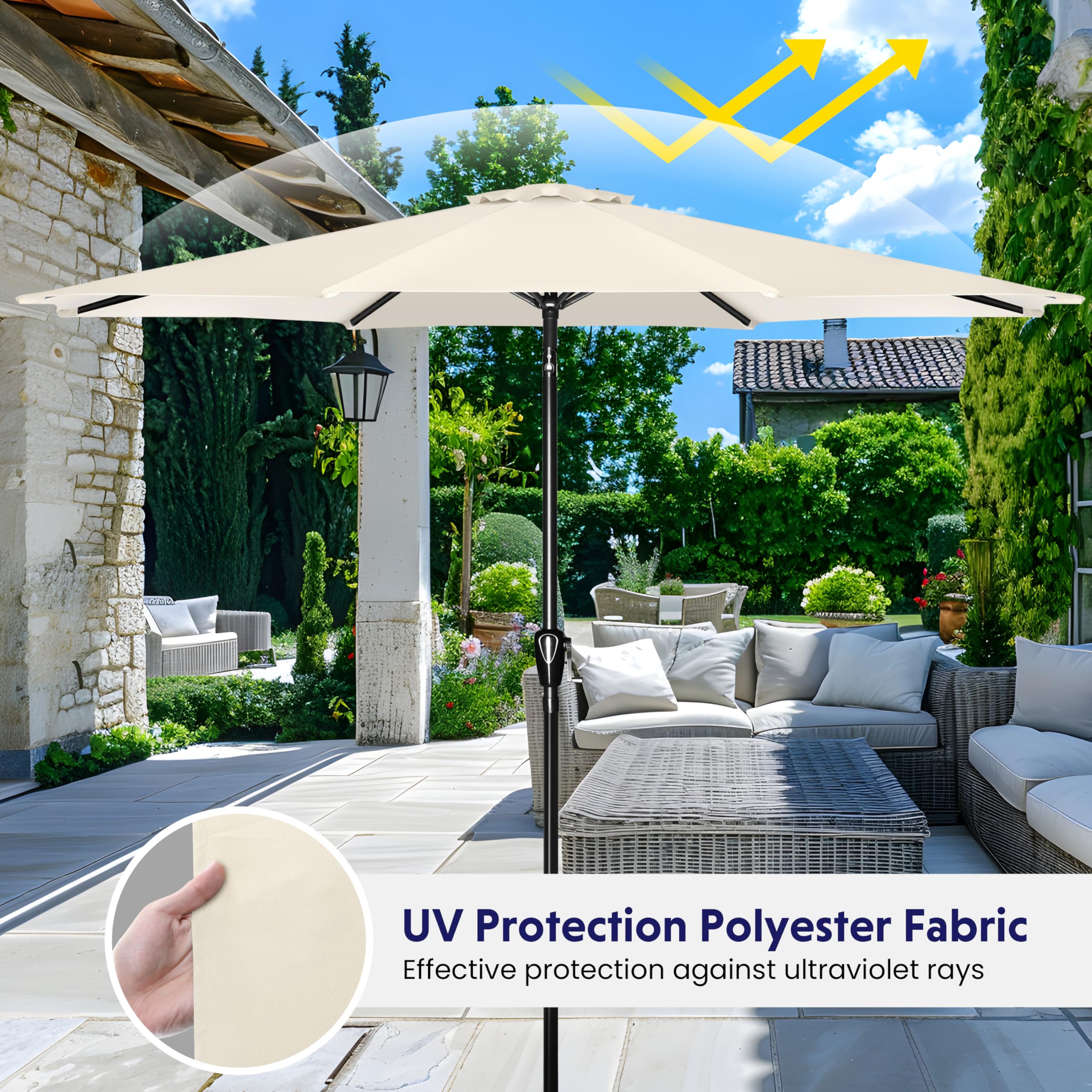 Foto 7 pulgar | Sombrilla De Patio Ipower De 9 Pies Con Inclinación Y Manivela, Color Beige - Venta Internacional.