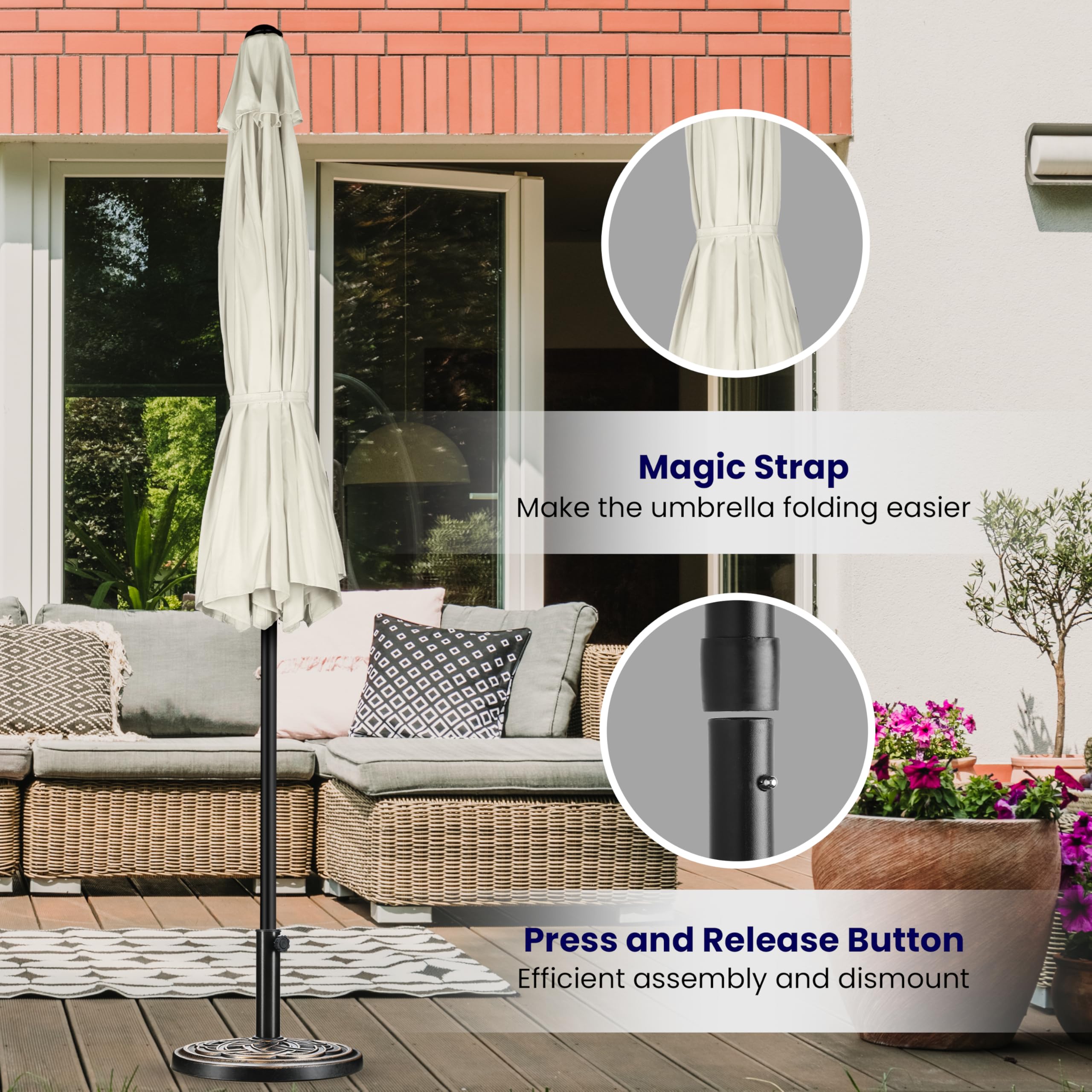 Foto 8 pulgar | Sombrilla De Patio Ipower De 9 Pies Con Inclinación Y Manivela, Color Beige - Venta Internacional.