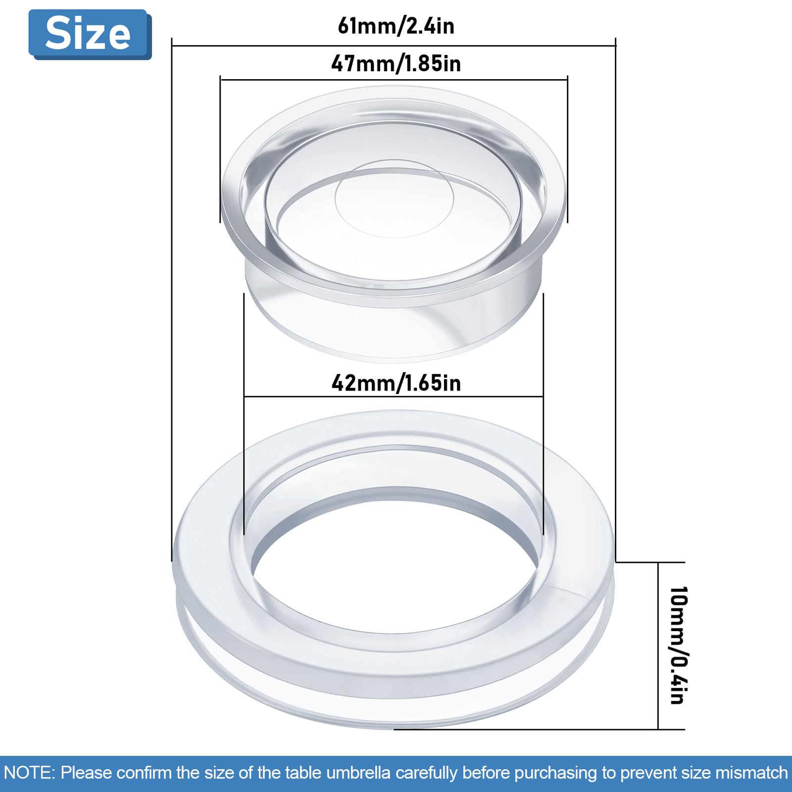 Foto 3 pulgar | 1 Juego De Anillos Con Orificio Para Sombrilla Para Mesa De Patio, Silicona Transparente De 2 Pulgadas - Venta Inte