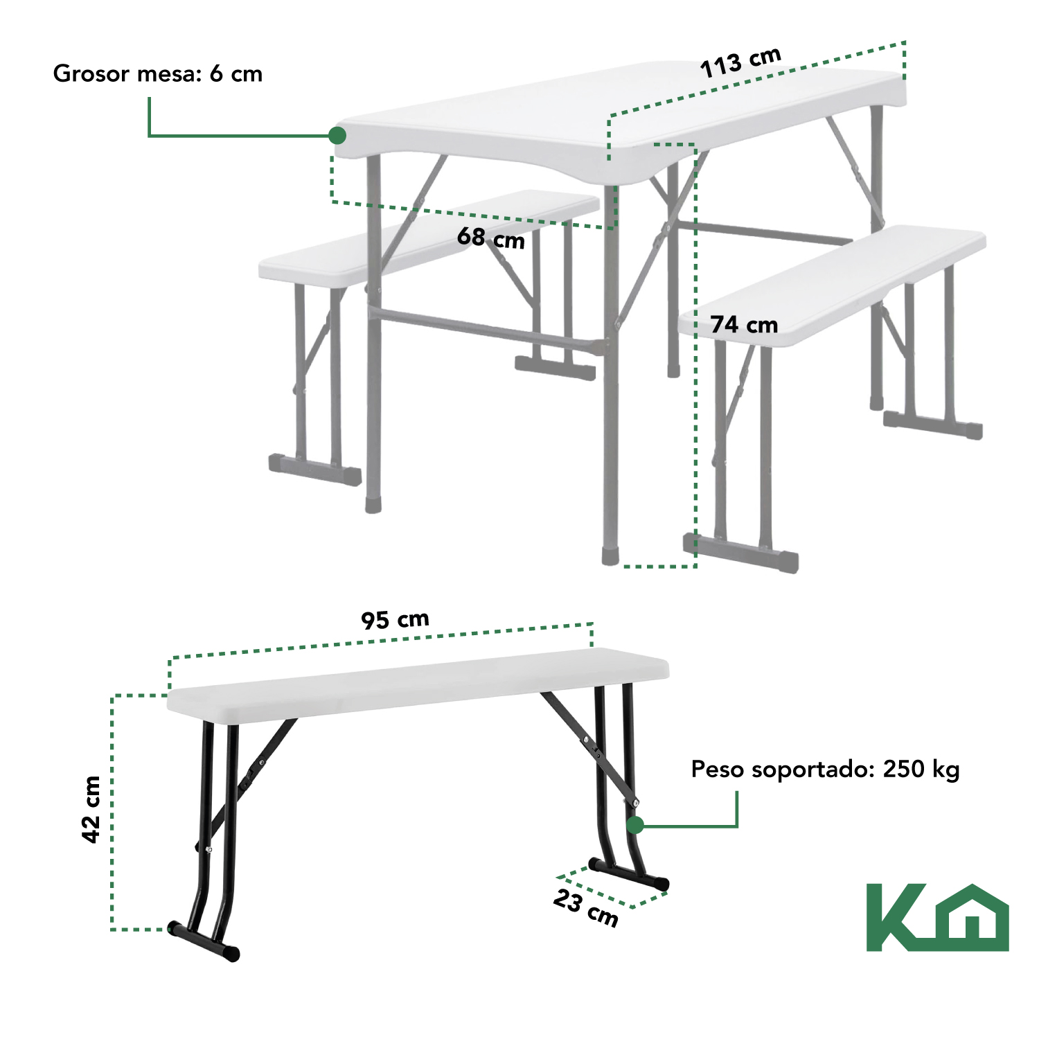 Foto 6 pulgar | Mesa Plegable 113 cm Rectangular + Bancos Portafolio Picnic