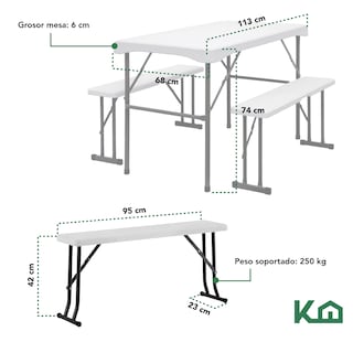 Foto 5 | Mesa Plegable 113 cm Rectangular + Bancos Portafolio Picnic