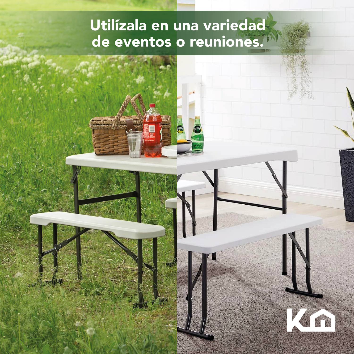 Foto 6 | Mesa Plegable 113 cm Rectangular + Bancos Portafolio Picnic