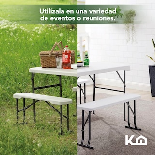 Foto 6 | Mesa Plegable 113 cm Rectangular + Bancos Portafolio Picnic