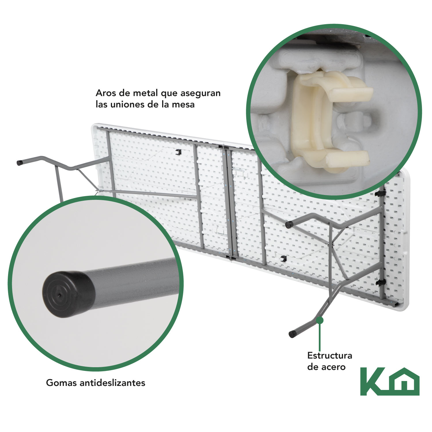 Foto 7 pulgar | Mesa Plegable KingsHouse 300163 color Blanco 180 cm