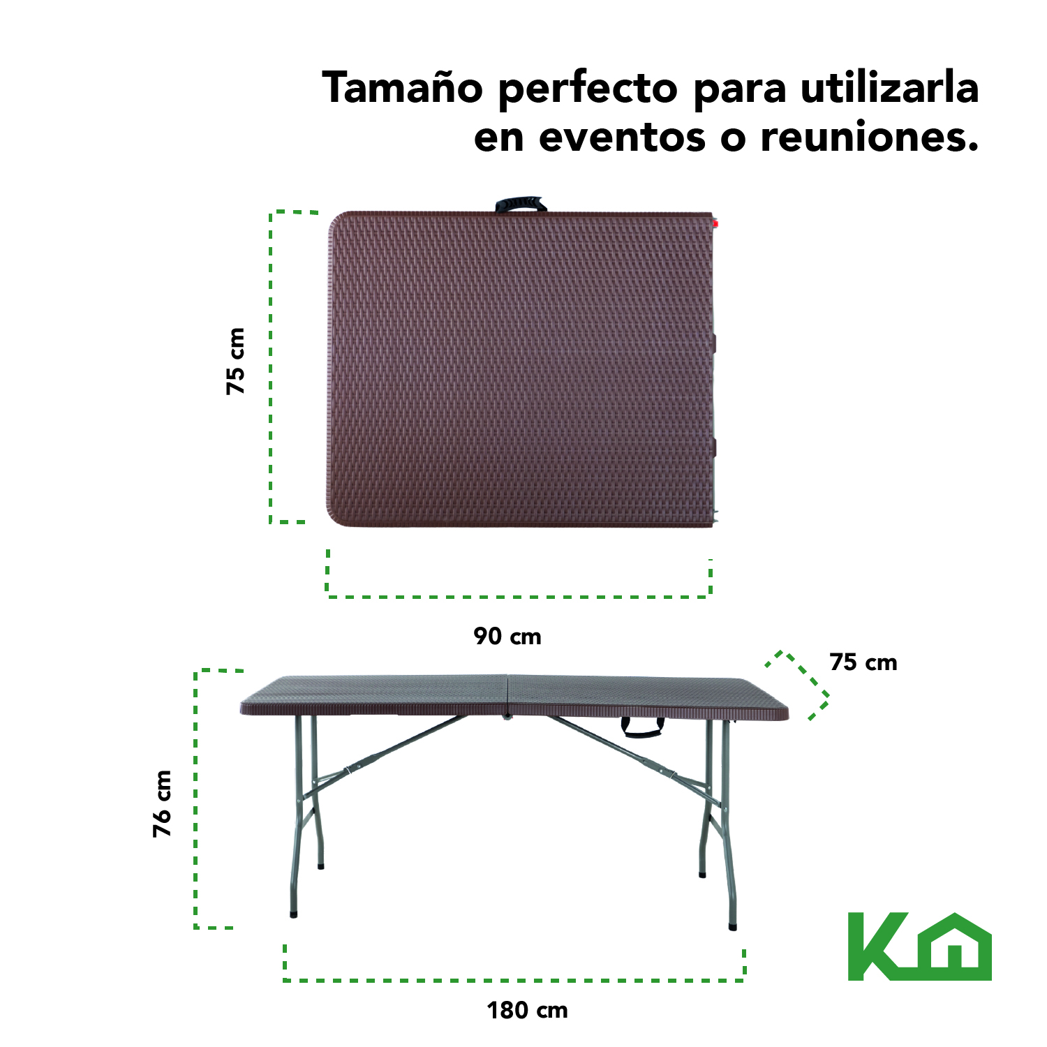 Foto 6 pulgar | Mesa Plegable KingsHouse 300298 color Marrón 180 cm