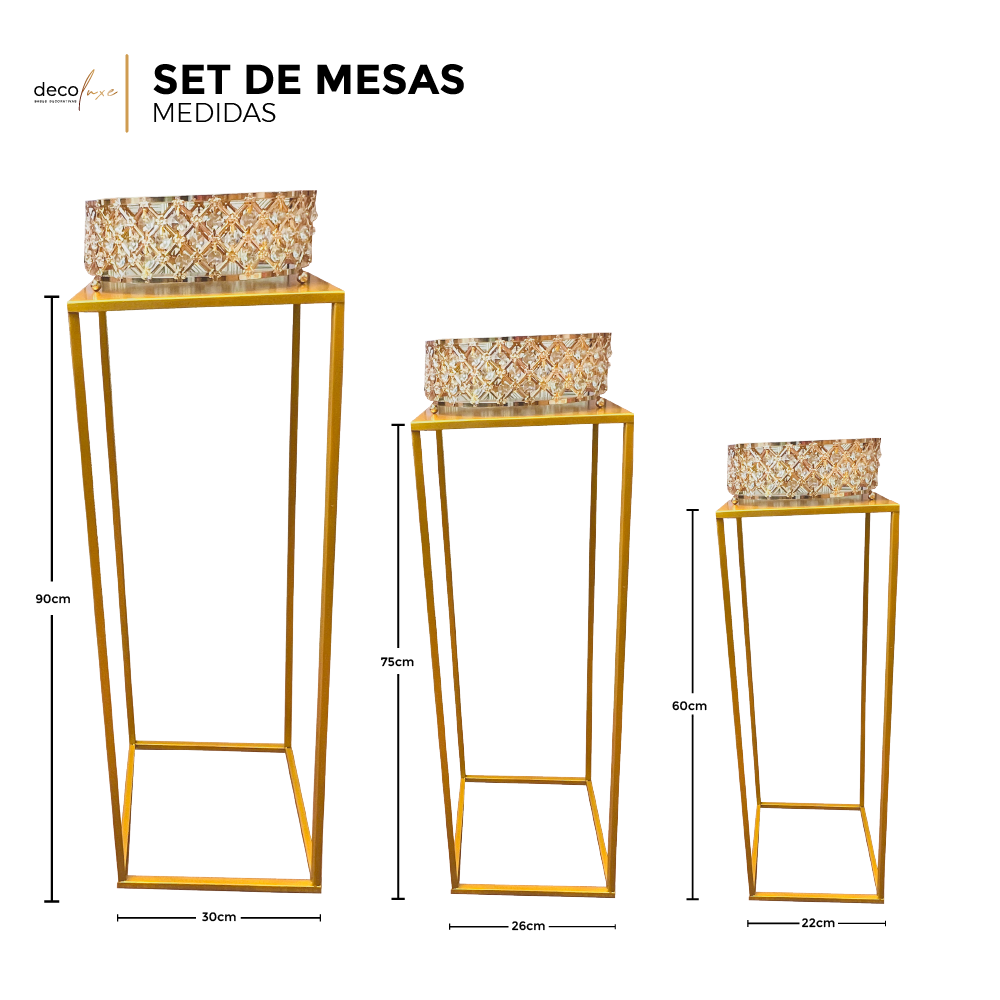 Foto 3 pulgar | Set De 3 Mesas Decorativas De Diferentes Tamaños Dorado