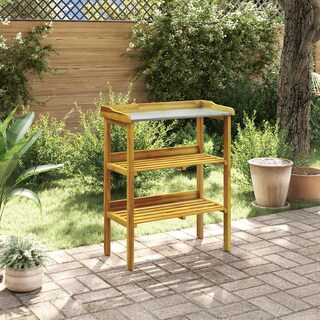 Foto 2 | Banco Para Macetas Vidaxl Con Tablero De Zinc, 2 Estantes, Madera De Acacia - Venta Internacional.
