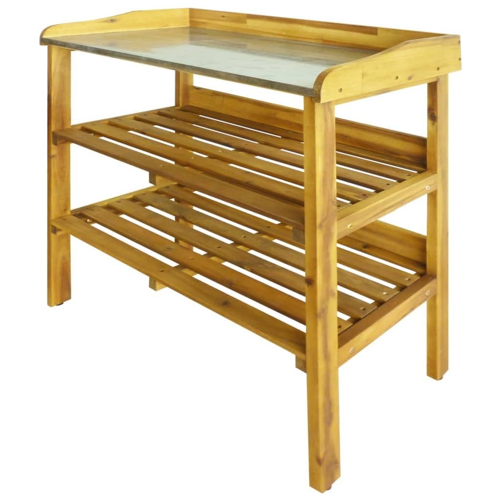 Foto 4 pulgar | Banco Para Macetas Vidaxl Con Tablero De Zinc, 2 Estantes, Madera De Acacia - Venta Internacional.