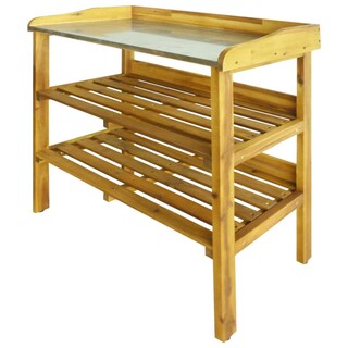 Foto 3 | Banco Para Macetas Vidaxl Con Tablero De Zinc, 2 Estantes, Madera De Acacia - Venta Internacional.