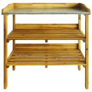 Foto 4 | Banco Para Macetas Vidaxl Con Tablero De Zinc, 2 Estantes, Madera De Acacia - Venta Internacional.