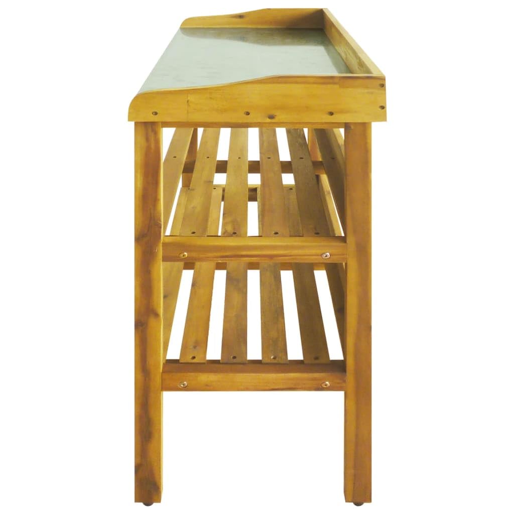 Foto 6 pulgar | Banco Para Macetas Vidaxl Con Tablero De Zinc, 2 Estantes, Madera De Acacia - Venta Internacional.