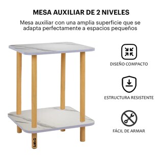 Foto 2 | Mesa Centro Minimalista Madera Lateral Doble Repisa 40cm Lab.g Blanco Mármol
