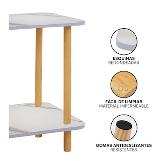 Foto 3 | Mesa Centro Minimalista Madera Lateral Doble Repisa 40cm Lab.g Blanco Mármol