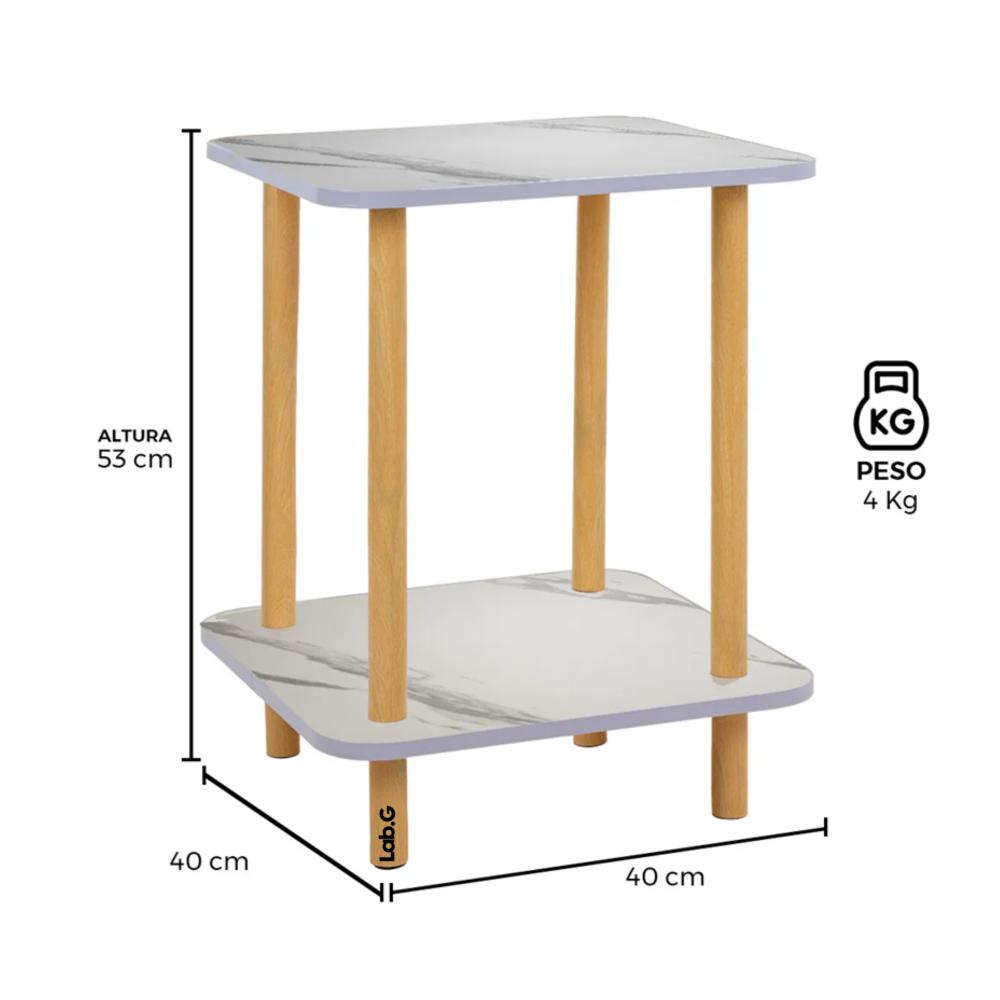 Foto 6 pulgar | Mesa Centro Minimalista Madera Lateral Doble Repisa 40cm Lab.g  Blanco Mármol