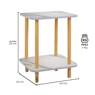 Foto 5 | Mesa Centro Minimalista Madera Lateral Doble Repisa 40cm Lab.g Blanco Mármol