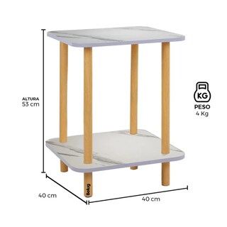 Foto 5 | Mesa Centro Minimalista Madera Lateral Doble Repisa 40cm Belug Blanco Mármol
