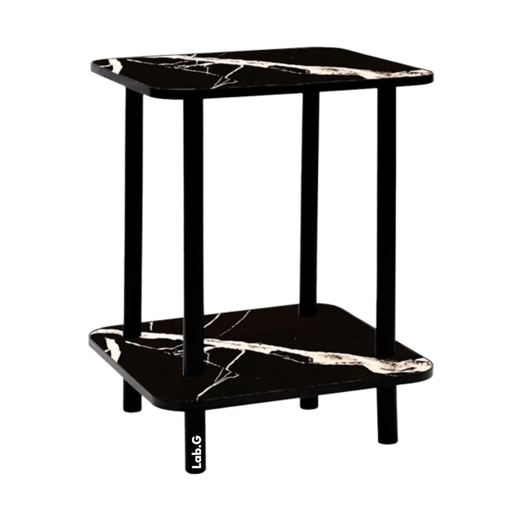 Foto 2 pulgar | Mesa Centro Minimalista Madera Lateral Doble Repisa 40cm Lab.g  Negro Mármol