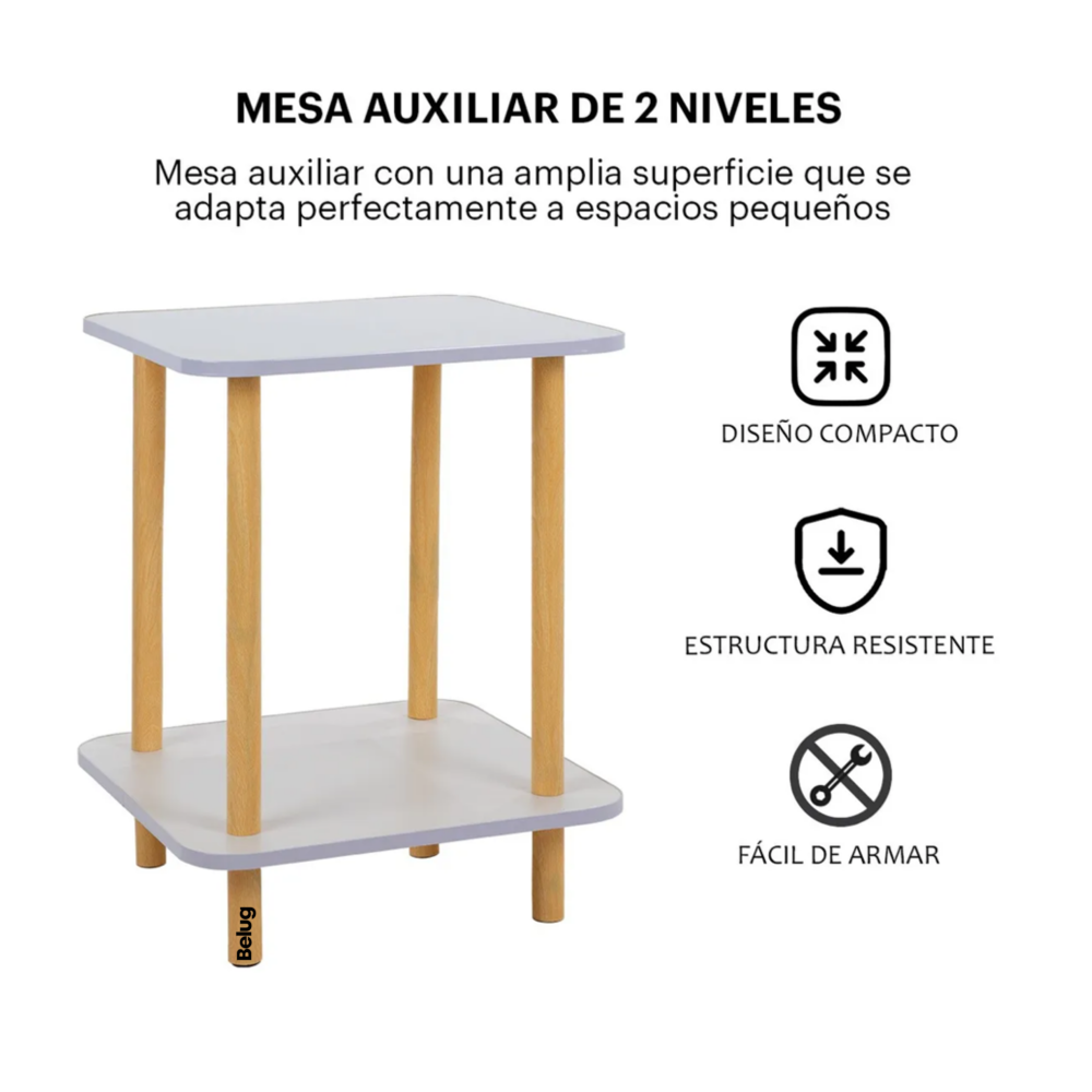 Foto 3 pulgar | Mesa Centro Minimalista Madera Lateral Doble Repisa 40cm Belug  Blanco