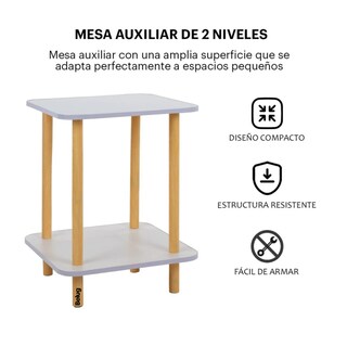 Foto 2 | Mesa Centro Minimalista Madera Lateral Doble Repisa 40cm Belug Blanco