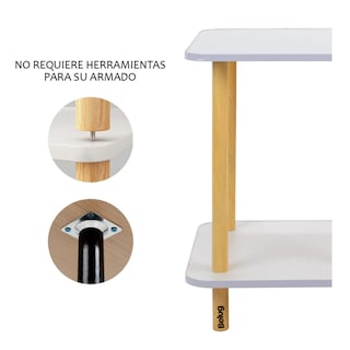 Foto 3 | Mesa Centro Minimalista Madera Lateral Doble Repisa 40cm Belug Blanco