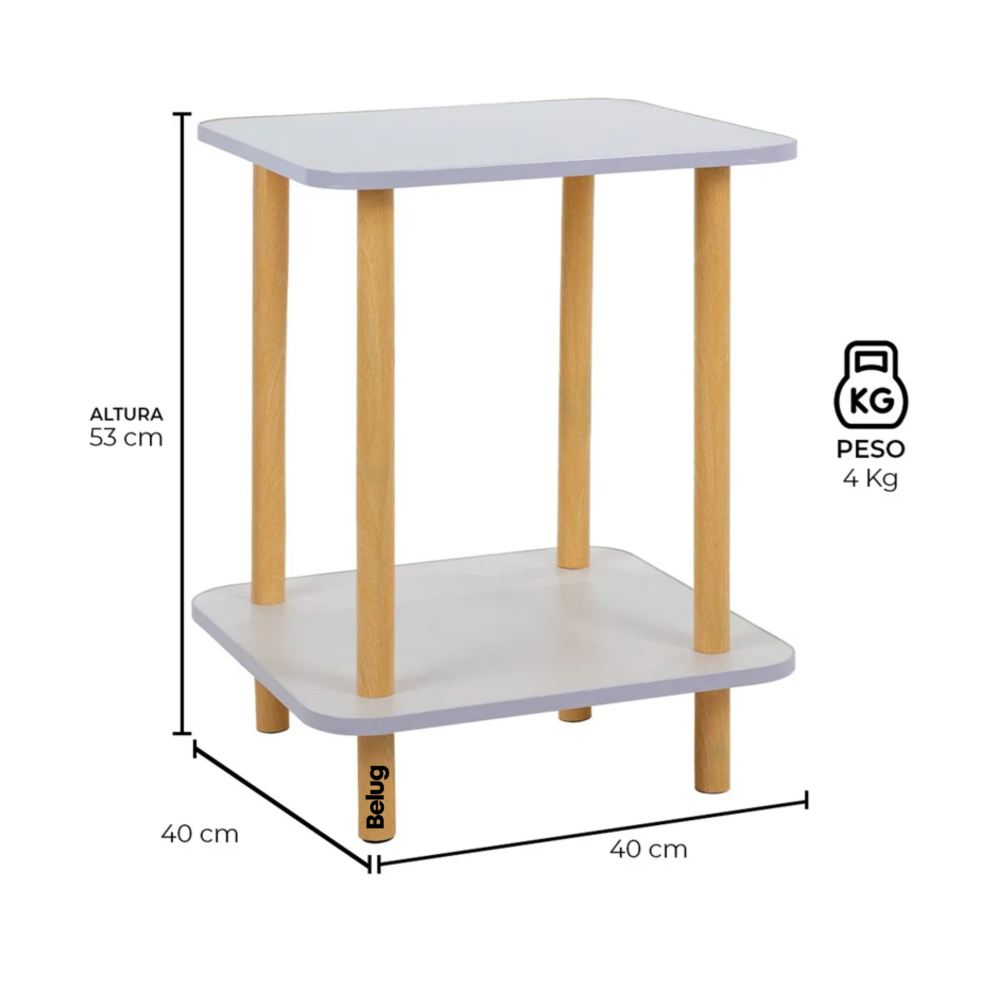 Foto 6 pulgar | Mesa Centro Minimalista Madera Lateral Doble Repisa 40cm Belug  Blanco