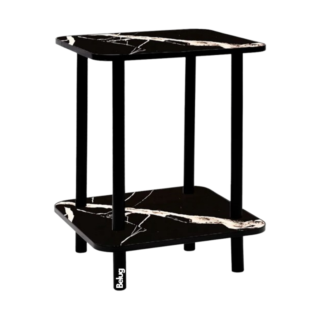 Foto 2 pulgar | Mesa Centro Minimalista Madera Lateral Doble Repisa 40cm Belug  Negro Mármol