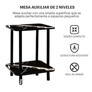 Foto 2 | Mesa Centro Minimalista Madera Lateral Doble Repisa 40cm Belug Negro Mármol
