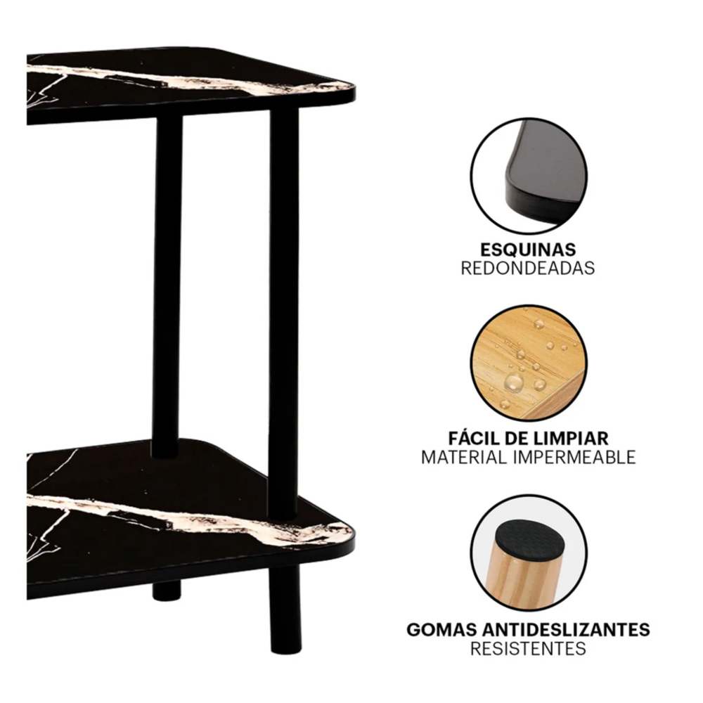Foto 4 pulgar | Mesa Centro Minimalista Madera Lateral Doble Repisa 40cm Belug  Negro Mármol