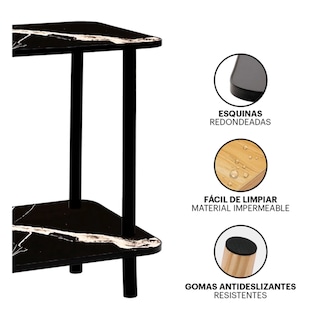 Foto 3 | Mesa Centro Minimalista Madera Lateral Doble Repisa 40cm Belug Negro Mármol