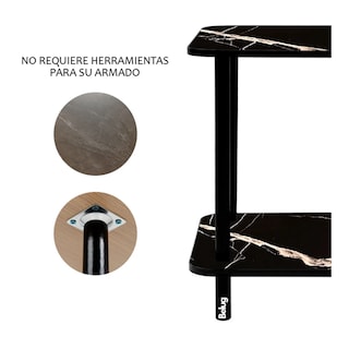 Foto 4 | Mesa Centro Minimalista Madera Lateral Doble Repisa 40cm Belug Negro Mármol