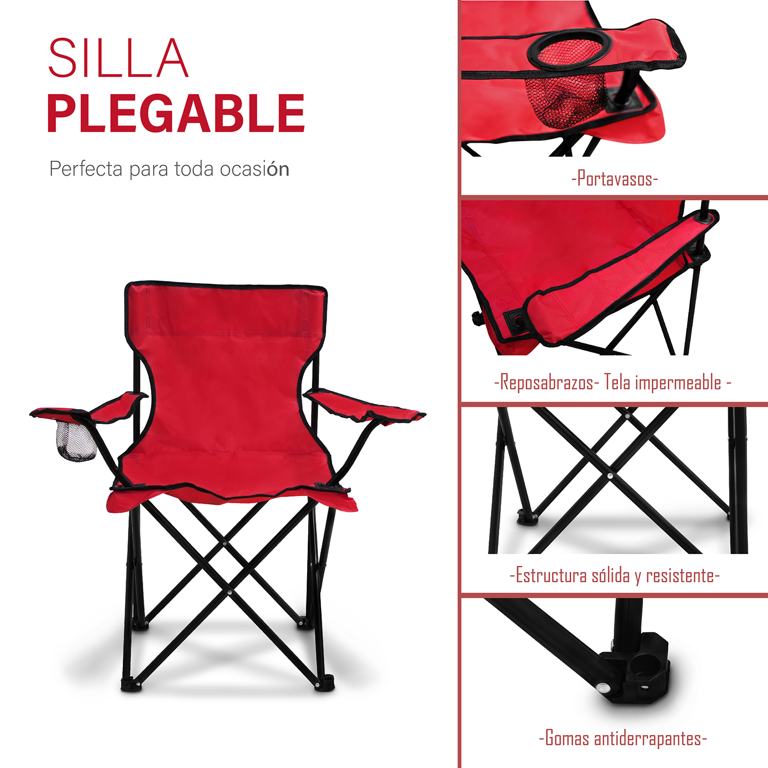 Foto 3 pulgar | Silla Plegable Para Camping - Playa - Jardín Impermeable Andrómeda Inc color Rojo