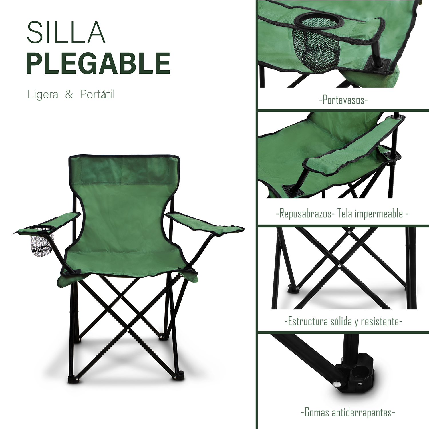 Foto 3 pulgar | Silla Plegable Para Camping Playa - Jardín Impermeable Andrómeda Inc color Verde