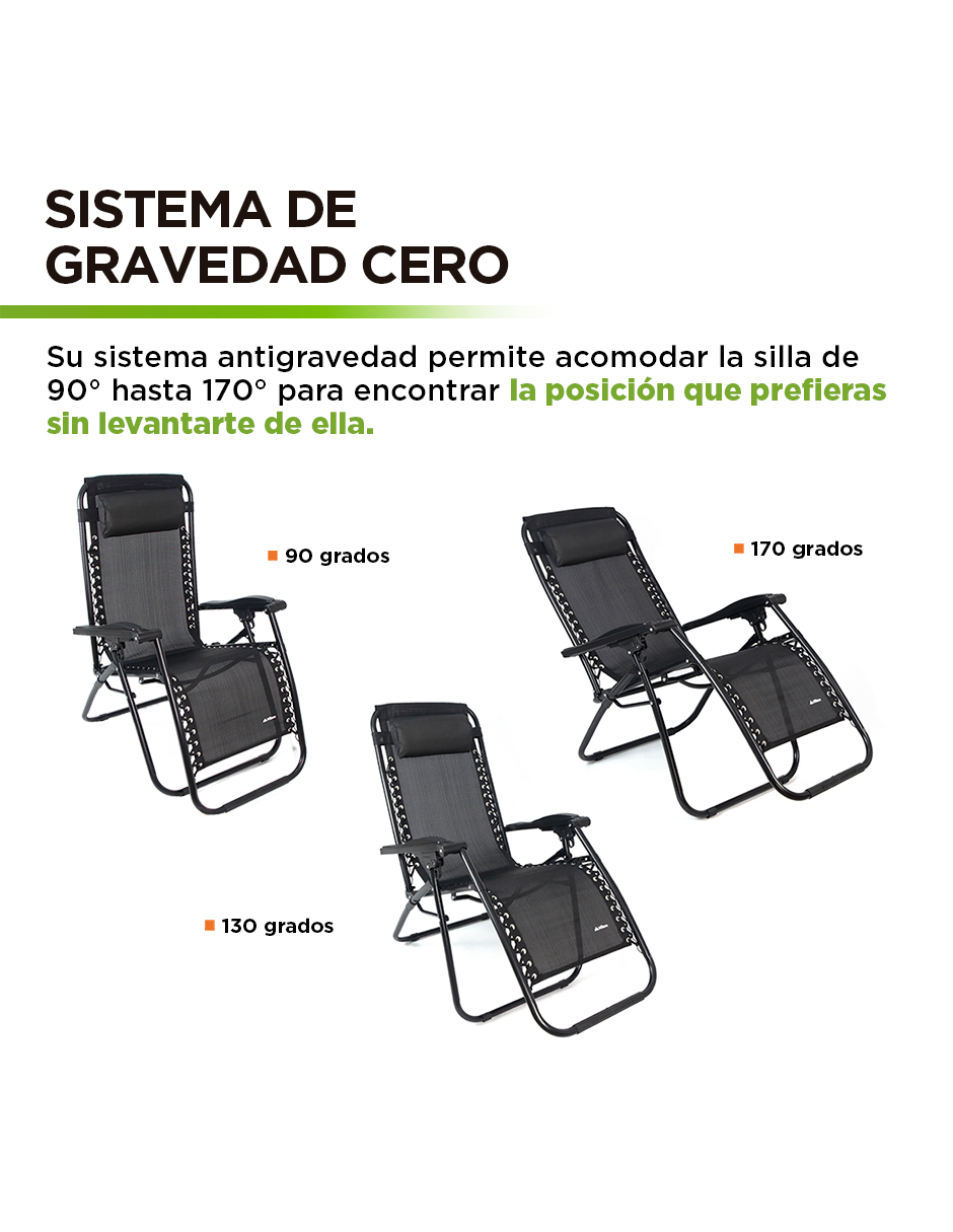 Foto 4 | Silla Plegable Camastro Portátil Antigravity De Tela Para Jardín Y Exteriores color Negro Hikeo 83272-bl