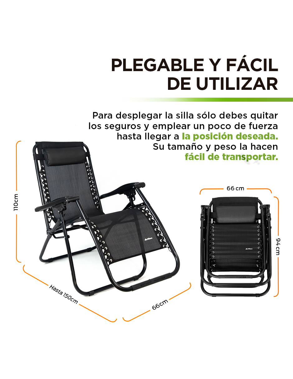 Foto 7 pulgar | Silla Plegable Camastro Portátil Antigravity De Tela Para Jardín Y Exteriores color Negro Hikeo 83272-bl