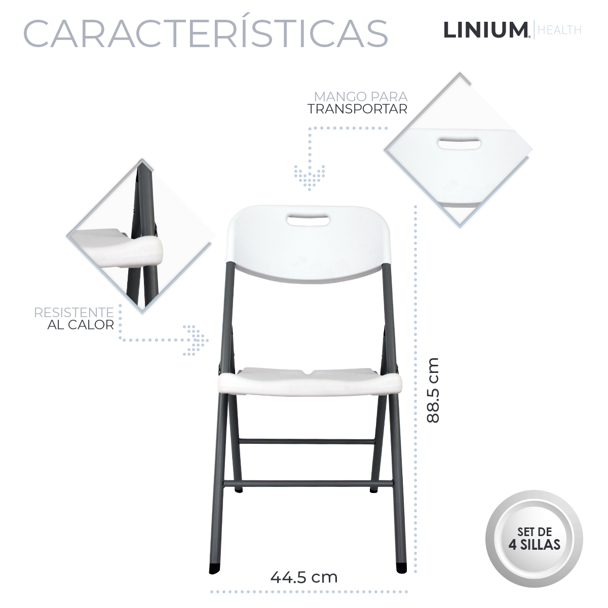 Foto 7 | Set de 4 Sillas Plegables Linium color Blanco