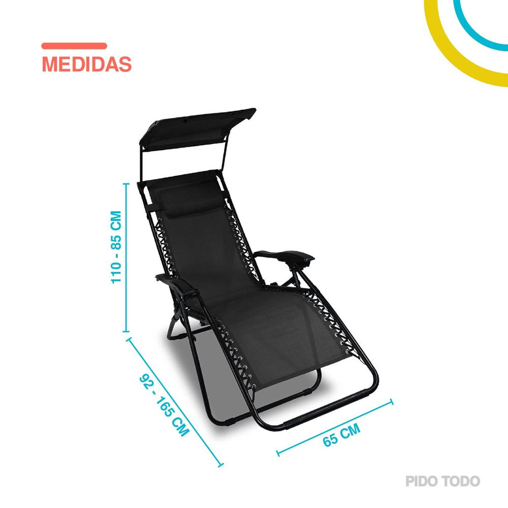 Foto 3 pulgar | Silla Reclinable Elly Decor con Sombrilla color Negro 2 Piezas