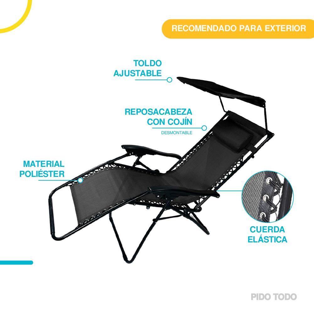 Foto 5 pulgar | Silla Reclinable Elly Decor con Sombrilla color Negro 2 Piezas