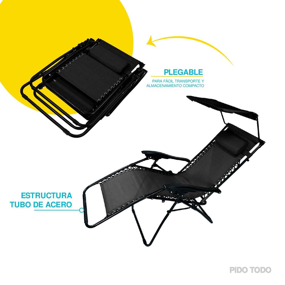 Foto 7 pulgar | Silla Reclinable Elly Decor con Sombrilla color Negro 2 Piezas