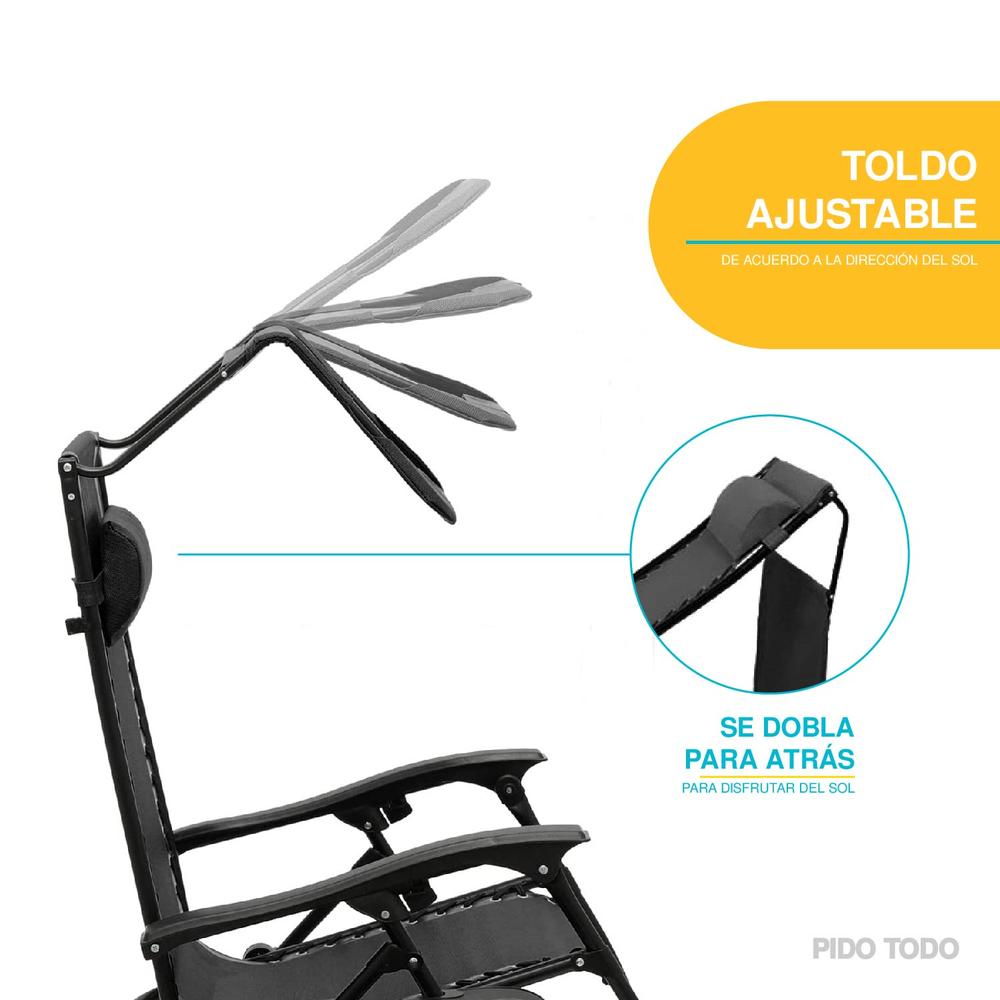 Foto 9 pulgar | Silla Reclinable Elly Decor con Sombrilla color Negro 2 Piezas