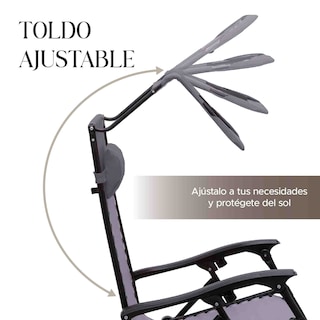 Foto 8 | Set de 2 Sillas Camastro Plegable Elly Decor Gravedad Cero Reclinable con Sombrilla Grises para Jardín Playa y Exterior